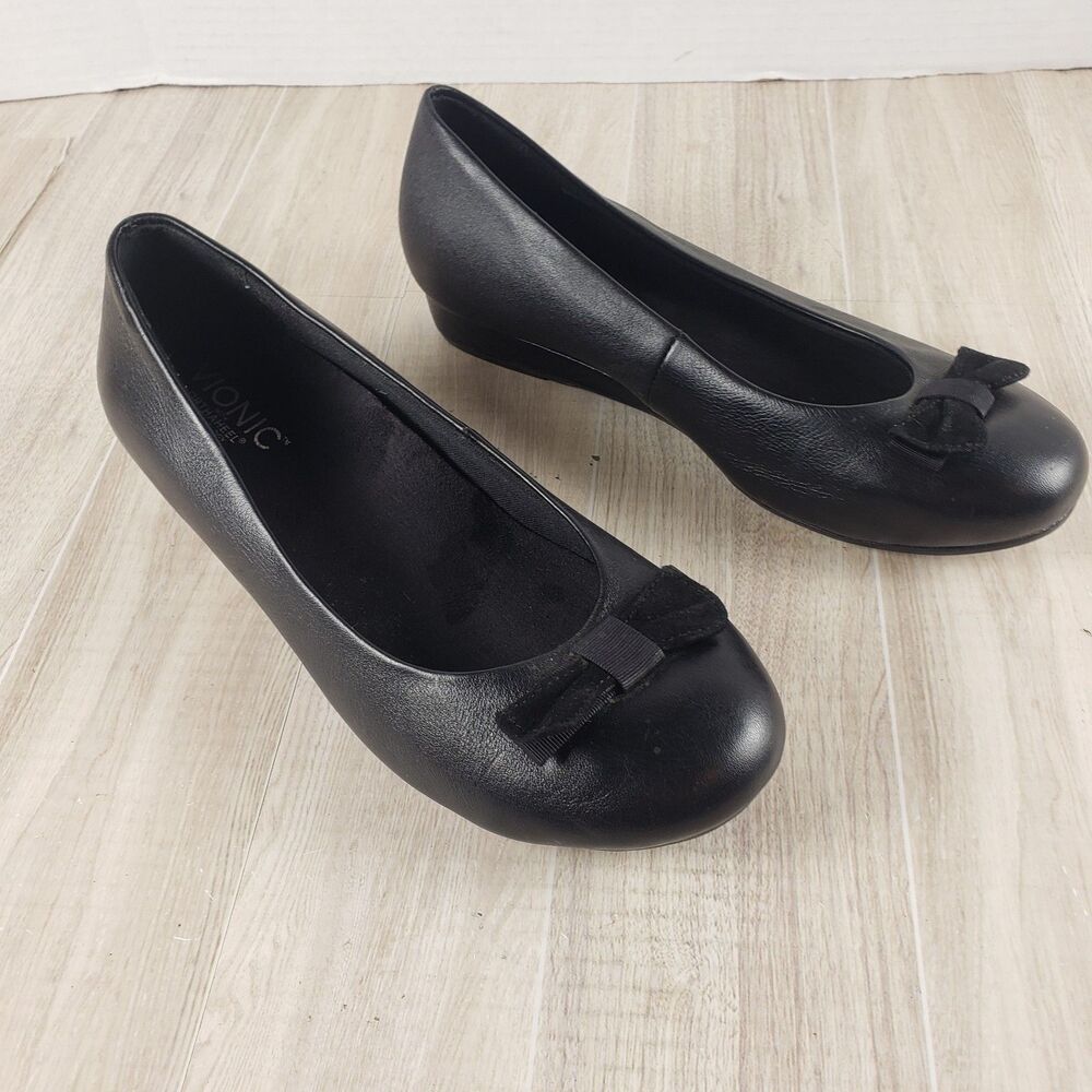 Vionic Lydia Low Wedge Shoes Black Shoes Bows Ballerina Sz US 8